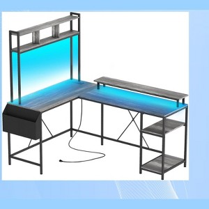 Spacious L-Shaped Gaming Desk with Customizable RGB Lights & Charging Options – Ideal for Comfort & Efficiency, Black - 1 of 4