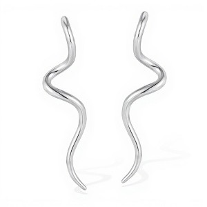 Anna-Kaci Wavy Metal Drop Earrings with Sculpted Curved Silhouette and Sleek Minimalist Design for a Modern Artistic Statement Look - Silver - 1 of 4