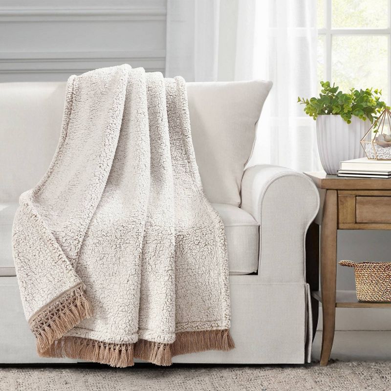 50"x60" Faux Shearling with Tassel and Fringe Throw Blanket - Lush Décor, 3 of 15