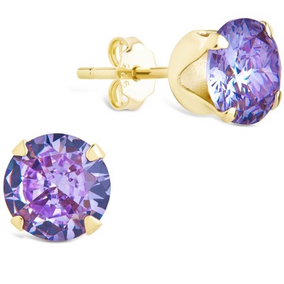 SHINE by Sterling Forever Sterling Silver 7mm Rainbow CZ Studs
