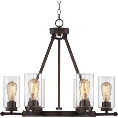 Rustic Bronze Wagon Wheel 26'' Wide Chandelier with Clear Glass Shades