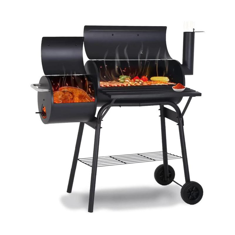 SUGIFT Outdoor Portable BBQ Charcoal Grill with Offset Smoker for Pit Patio Backyard, Black, 1 of 7