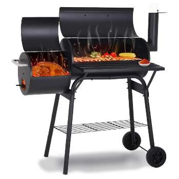 SUGIFT Outdoor Portable BBQ Charcoal Grill with Offset Smoker for Pit Patio Backyard, Black