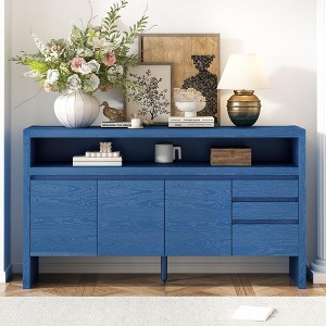 60" Storage Cabinet Buffet Sideboard with 3 Doors, 3 Drawers and Open Shelf, Accent Entryway Console Table navy blue - 1 of 4