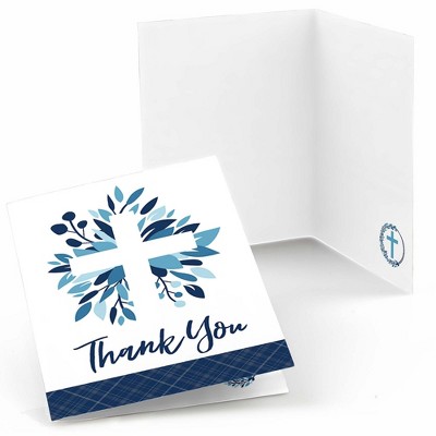 Big Dot of Happiness Blue Elegant Cross - Boy Religious Party Thank You Cards (8 count)