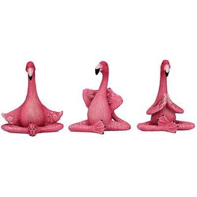 Medium Pink Resin Flamingo Yoga Garden Statue Set
