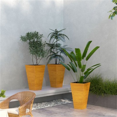 SKRAN 28" Tall Outdoor Planters, Set of 3 Large Taper Planters with Drainage Holes and Plug, Faux Wood Plastic Flower Pots for Garden, Patio