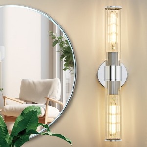 POWLIG 19.87-in 2-Light Chrome Modern Dimmable Wall Sconce with Threaded Glass Shade - 1 of 4