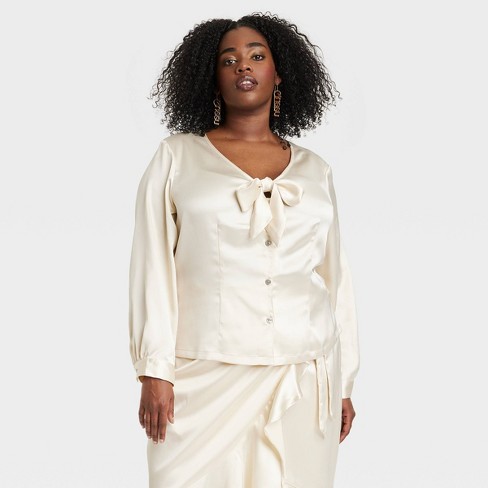 Black History Month Women's House Of Aama Satin Wrap Shirt - Ivory Xxl :  Target