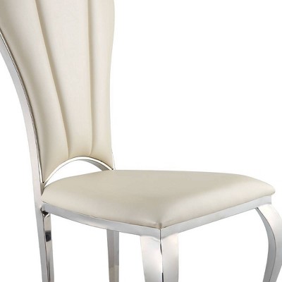 Beige Faux Leather Upholstered Side Chair with Metal Frame