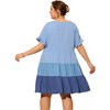 Agnes Orinda Women's Plus Size Color Block Ruffle Short Sleeve Flowy Chambray Mini Babydoll Dress - 4 of 4