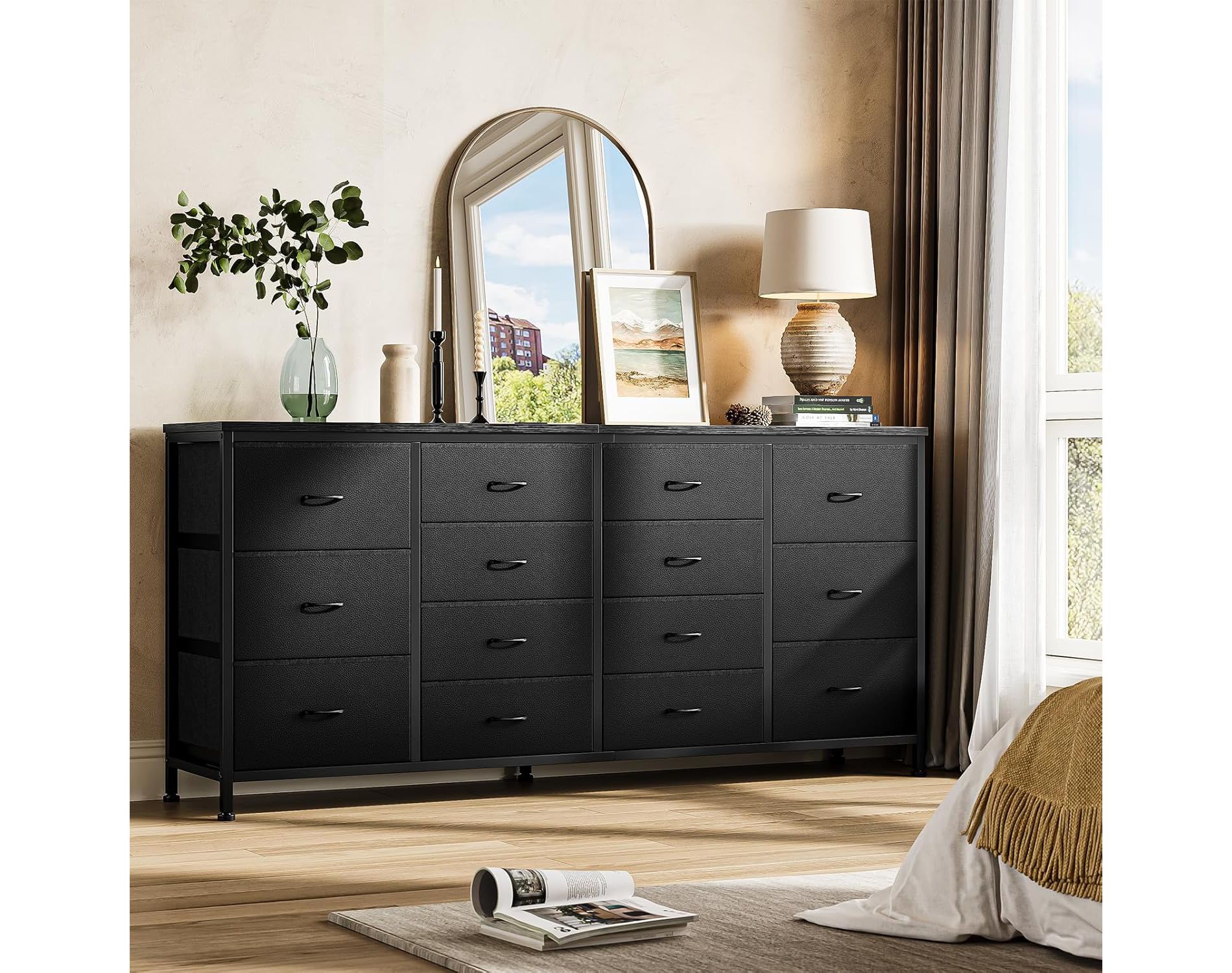 14 Drawer Dresser, 63 Inch Dresser TV Stand with Power Outlet