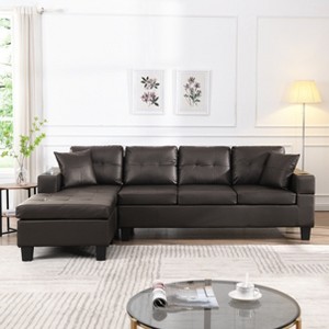 Sectional Sofa Set for Living Room with L Shape Chaise Lounge ,cup holder and Left or Right Hand Chaise Modern 4 Seat (Chocolate brown) - 1 of 4