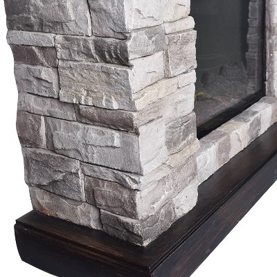 39" Gray Faux Stone Freestanding Electric Fireplace with LED Shelf