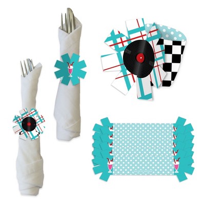 Big Dot of Happiness 50’s Sock Hop - 1950s Rock N Roll Party Paper Napkin Holder - Napkin Rings - Set of 24