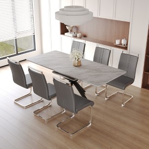 7-Piece Extendable Dining Set with Rectangle Kitchen Table and 6 C-shaped Tube Armless Chairs - 1 of 4