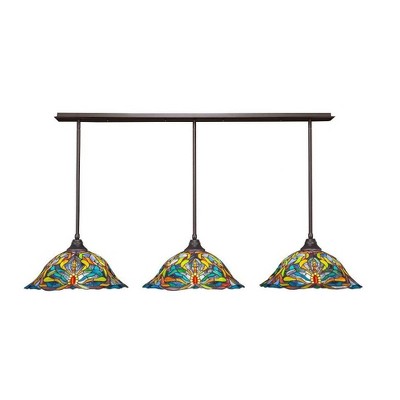 Toltec Lighting Any 3 - Light Chandelier in  Dark Granite with 19" Kaleidoscope Art Glass Shade