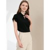 Allegra K Women's Stand Collar Petal Sleeve Keyhole Neck Elegant Work Office Blouse Top - 2 of 4