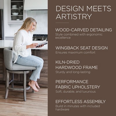 Reclaimed Oak Swivel Counter Stool with Ash Grey Upholstery