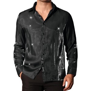 Lars Amadeus Men's Long Sleeves Button Down Prom Wedding Shiny Party Shirts - 1 of 4