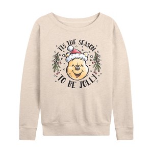 Women's - Winnie the Pooh - Tis The Season To Be Jolly Christmas Lightweight French Terry Wide Neck Long Sleeve Shirt - 1 of 4