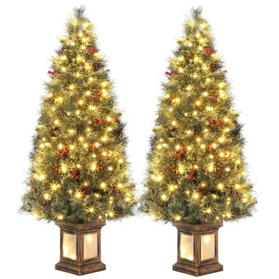 4.5ft Snow Flocked Pre-Lit Christmas Tree with 108 Lights, Timer and Potted Base, Easy Setup
