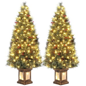4.5ft Snow Flocked Pre-Lit Christmas Tree with 108 Lights, Timer and Potted Base, Easy Setup - 1 of 4