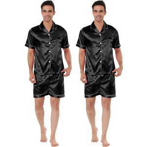 Lars Amadeus Men's Short Sleeves Top and Pants Comfy Solid Satin Pajama Sets 2 Pack - 1 of 4