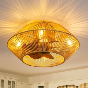 Airsurfer 19" Gold Flush Mount Cage Ceiling Fan with LED Light,Wood-Brown Blades, 7-Blade, Remote Included - 1 of 4