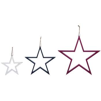Transpac Wood 7.87 in. Red White and Blue 4th of July Patriotic Patriotic Stars Set of 3