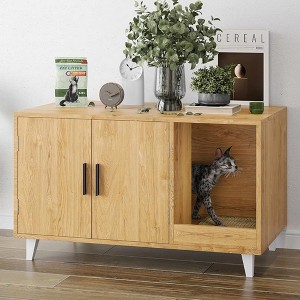 FURNIinspire Pet Crates and Houses, Multi-Functional Cat Cabinet, Comfortable Cat Space with Entrances, for Home, Brown, 33.5"*18.5"*19.9" - 1 of 4