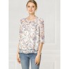 INSPIRE CHIC Women's Round Neck Ruffle 3/4 Sleeve Floral Print Chiffon Blouse - 3 of 4