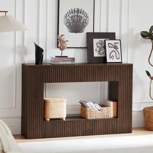 Sapphtopaz 55" Modern Console Table with Groove Slats Design Narrow Entryway Table with Bottom Shelf Versatile TV Stand for Living Room,Hallway - 1 of 4