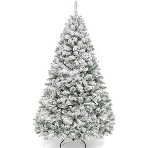 7.5ft Snow Flocked Hinged Artificial Christmas Tree, White - 1 of 4