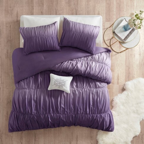 Lydia Full Queen 4pc Ombre And Ruched Comforter Set Purple Target