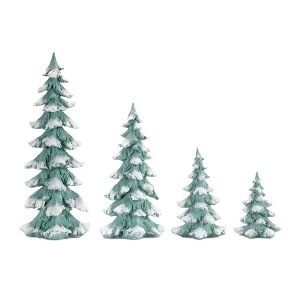 Flocked Seafoam Pine Tree with Carved Design (Set of 4) - 1 of 4