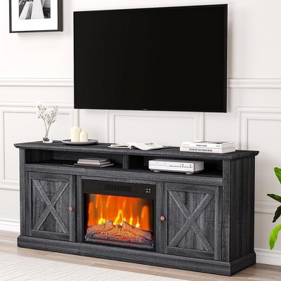 Fireplace TV Stand Sliding Barn Door Farmhouse Entertainment Center for TVs up to 65"
