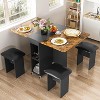 Hooseng Folding Dining Room Table and Chairs Set for 4, Modern Kitchen Table Set with 4 Leather Chairs and Shelves for Small Spaces, Apartment - 2 of 4