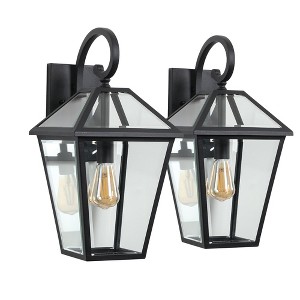 Gulches Outdoor Wall Lights - 10"-21" Modern & Vintage Black Lanterns with Clear Glass for Porch, Garden, Patio, and Entryway - 1 of 4