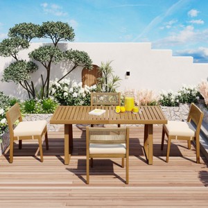 5-Piece Outdoor Dining Set,  Dining Chairs, Rope Woven Dining Chair with HDPE Backrest, Acacia Wood Frame and Foam Cushions–Cuddlewood - 1 of 4