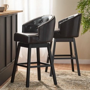 2 Sets of Beige Fabric Upholstered Swivel Bar Stools - 1 of 3