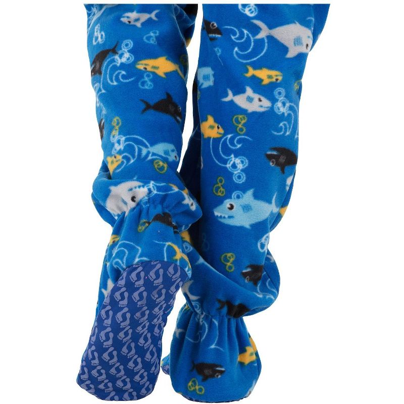 Footed Pajamas - Shark Frenzy Infant Hoodie Fleece Onesie, 4 of 5