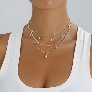 HTUTWOO Women Layered Rhinestone and Pearls Pendant Necklace, Stackable and hypoallergenic Jewelry for Wedding, Party, Everyday Gifts - 1 of 4