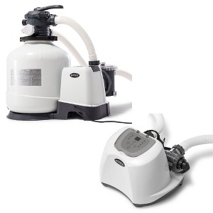 Intex 3000 GPH Sand Filter Pump with Built-In Timer and Krystal Clear Saltwater System Maintenance Set for Above Ground Outdoor Swimming Pools - 1 of 4