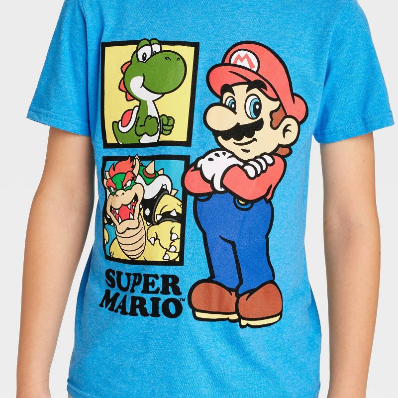 Boys' Super Mario Yoshi & Bowser Short Sleeve Graphic T-Shirt - Blue, 2 of 4