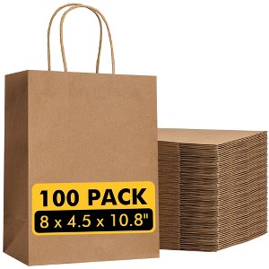 Generic Brown Paper Bags with Handles Bulk 100Pcs Gift Bags Bulk, Kraft Paper Bags - 1 of 4