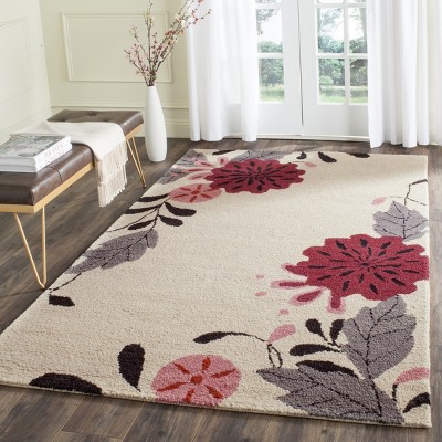 Ivory Floral Tufted Wool 5' x 8' Handmade Area Rug