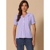 INSPIRE CHIC Women's Plaid Gingham Puff Sleeve Ruffle Peter Pan Collar Shirt - 4 of 4