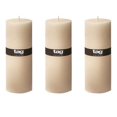 tagltd Chapel 3X8 Ivory Pillar Paraffin Wax Candle Unscented Drip-Free Long Burning 115 Hours For Home Decor Wedding Parties Set of 3