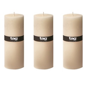 tagltd Chapel 3X8 Ivory Pillar Paraffin Wax Candle Unscented Drip-Free Long Burning 115 Hours For Home Decor Wedding Parties Set of 3 - 1 of 4